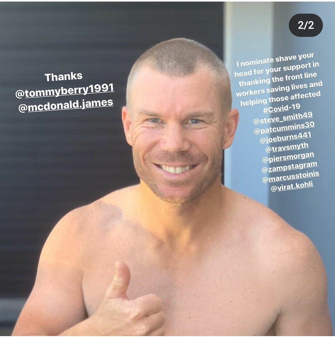 COVID-19: Warner shaves off head to show support towards medical staff, asks Kohli to follow