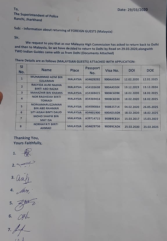 Malaysia Embassy wrote a letter to the Ranchi Police for its citizens