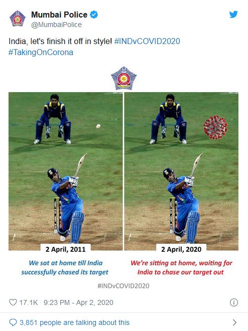 mumbai police tweeted ms dhoni six in world cup 2011