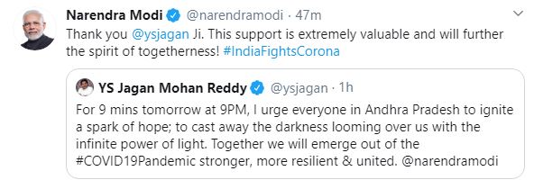 cm jagan tweet on lights on corona