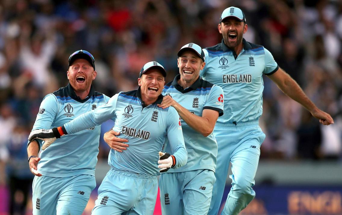 Jos Buttler and his teammates celebrate after winning their maiden ODI World Cup title.