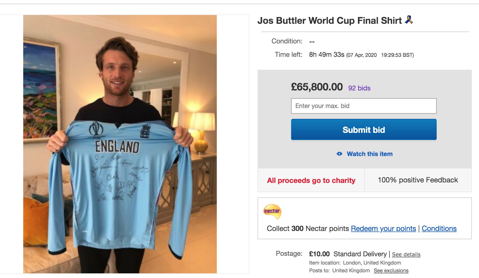 josbuttler is auctioning his World Cup final shirt to raise funds for helps Covid-19 victims