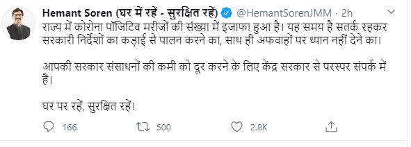 Coronavirus Update jharkhand, Coronavirus in Jharkhand, corona in jharkhand, Corona patient in jharkhand, CM Hemant Soren, सीएम हेमंत सोरेन, झारखंड में कोरोना, झारखंड में कोरोना वायरस अपडेट, कोरोना वायरस न्यूज, कोरोना मरीज झारखंड