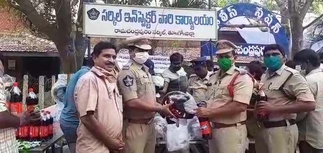 A MAN DISTRIBUTED HELMETS TO POLICE