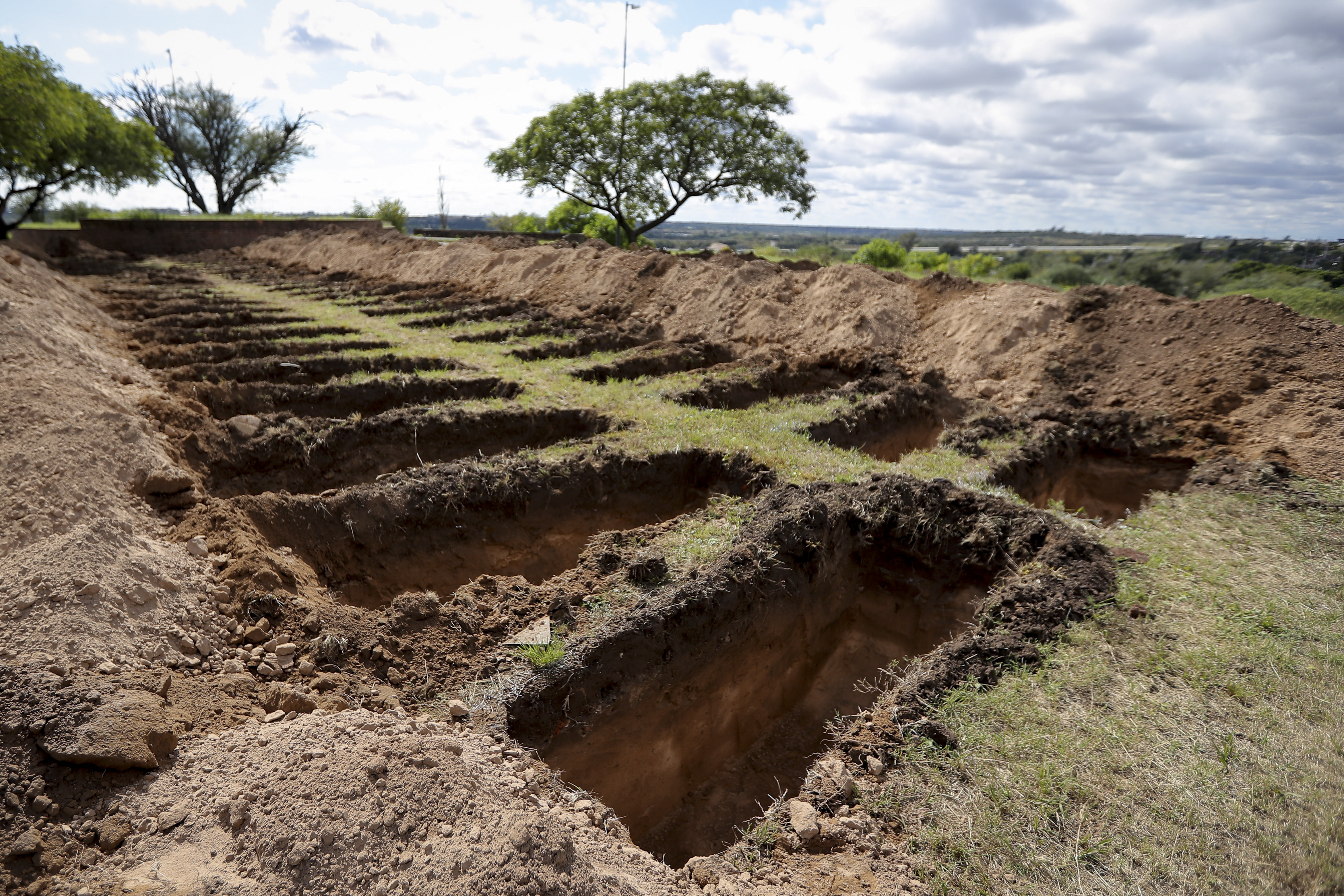 Recently dug graves sit empty at the San Vicente cemetery in Cordoba, Argentina