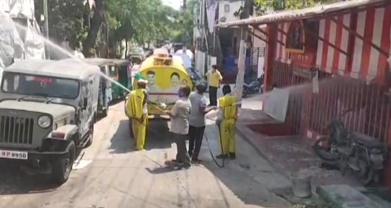 tdp sprayed sodium chloride in redzone area at vijayawada