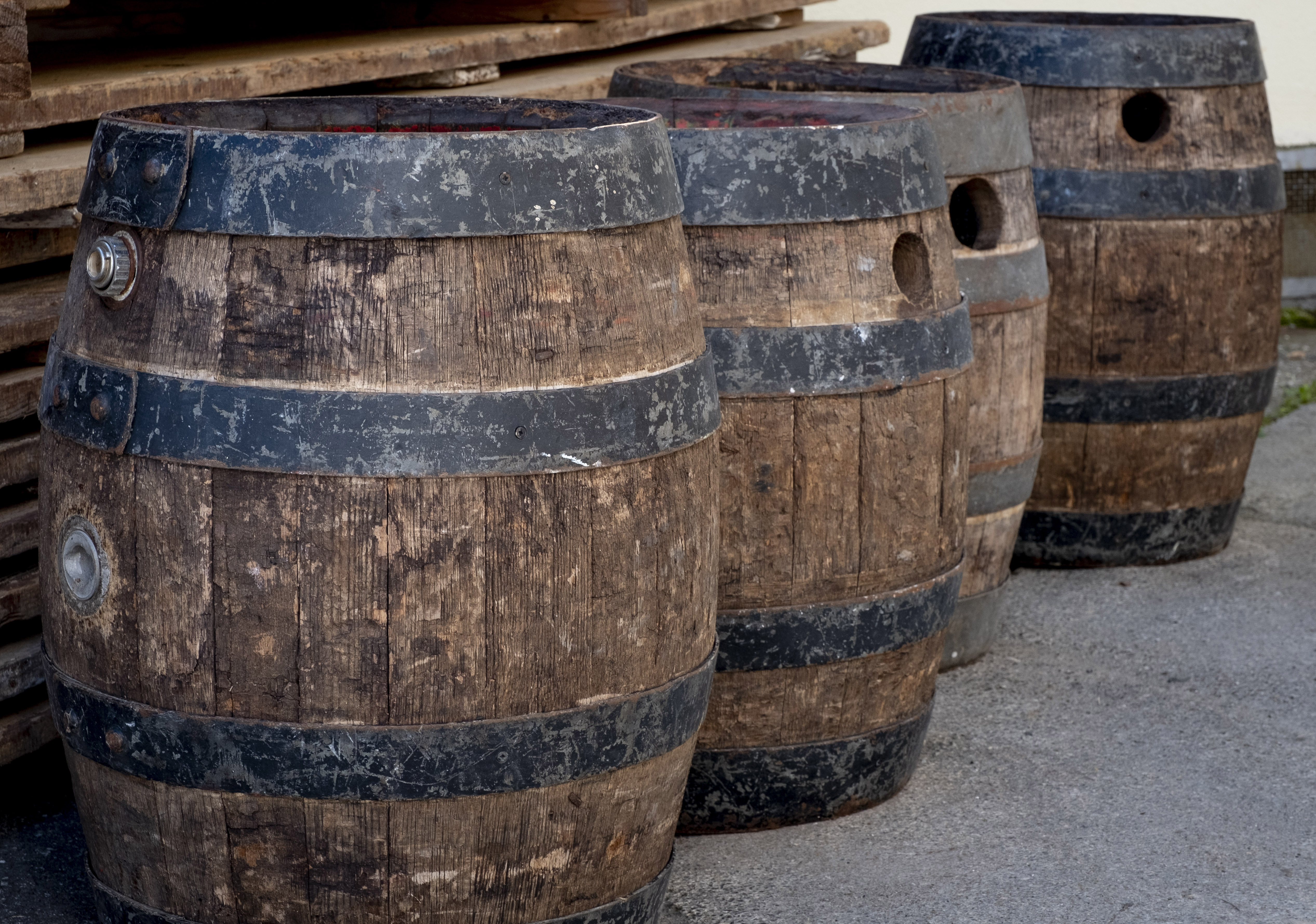 In this , Friday, April 17, 2020 phot old beer barrels of the 