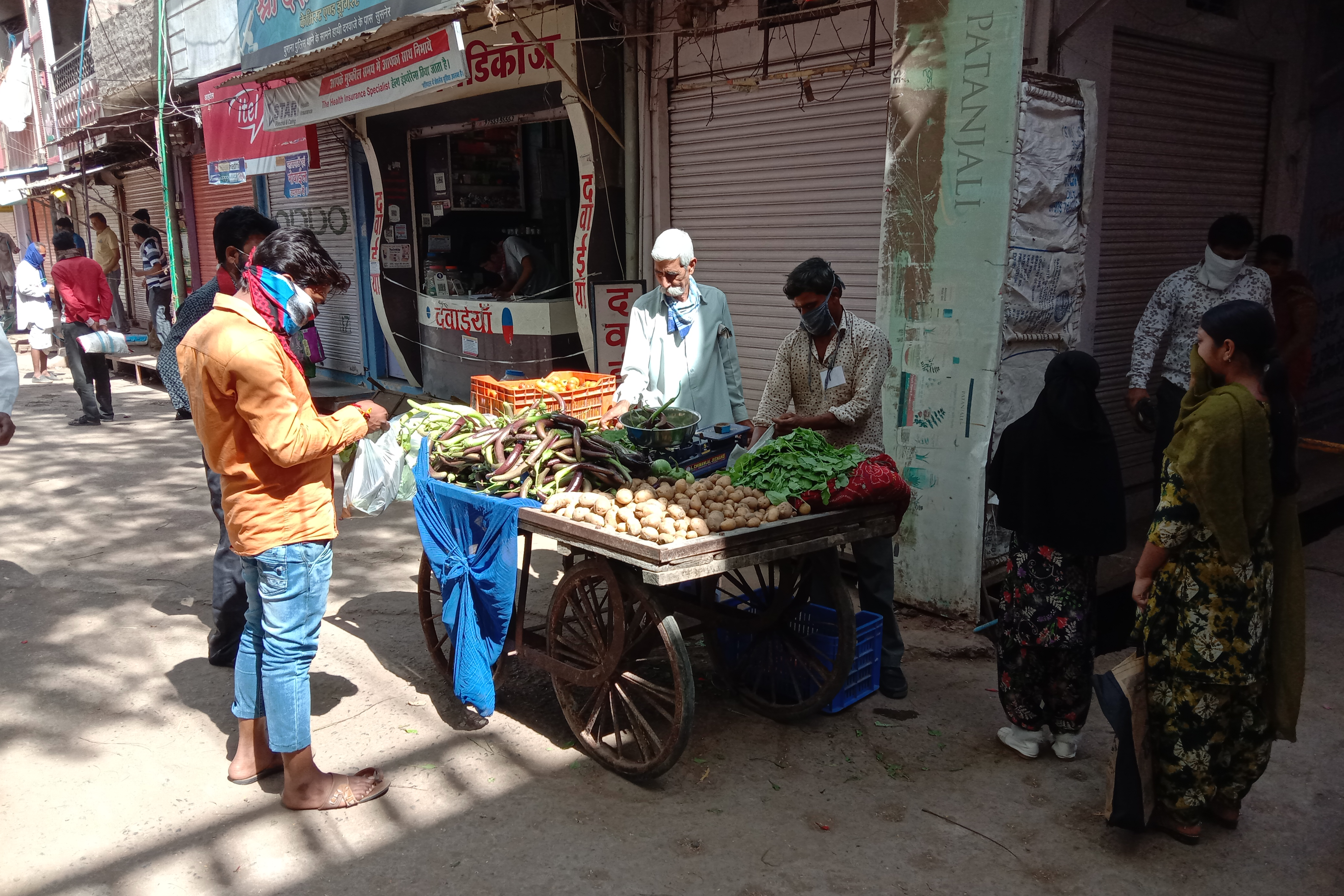 Vegetables are being sold from house to house in Agar