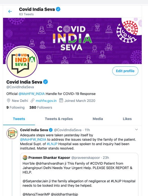 COVID India Seva launched by health minister harshavarshan