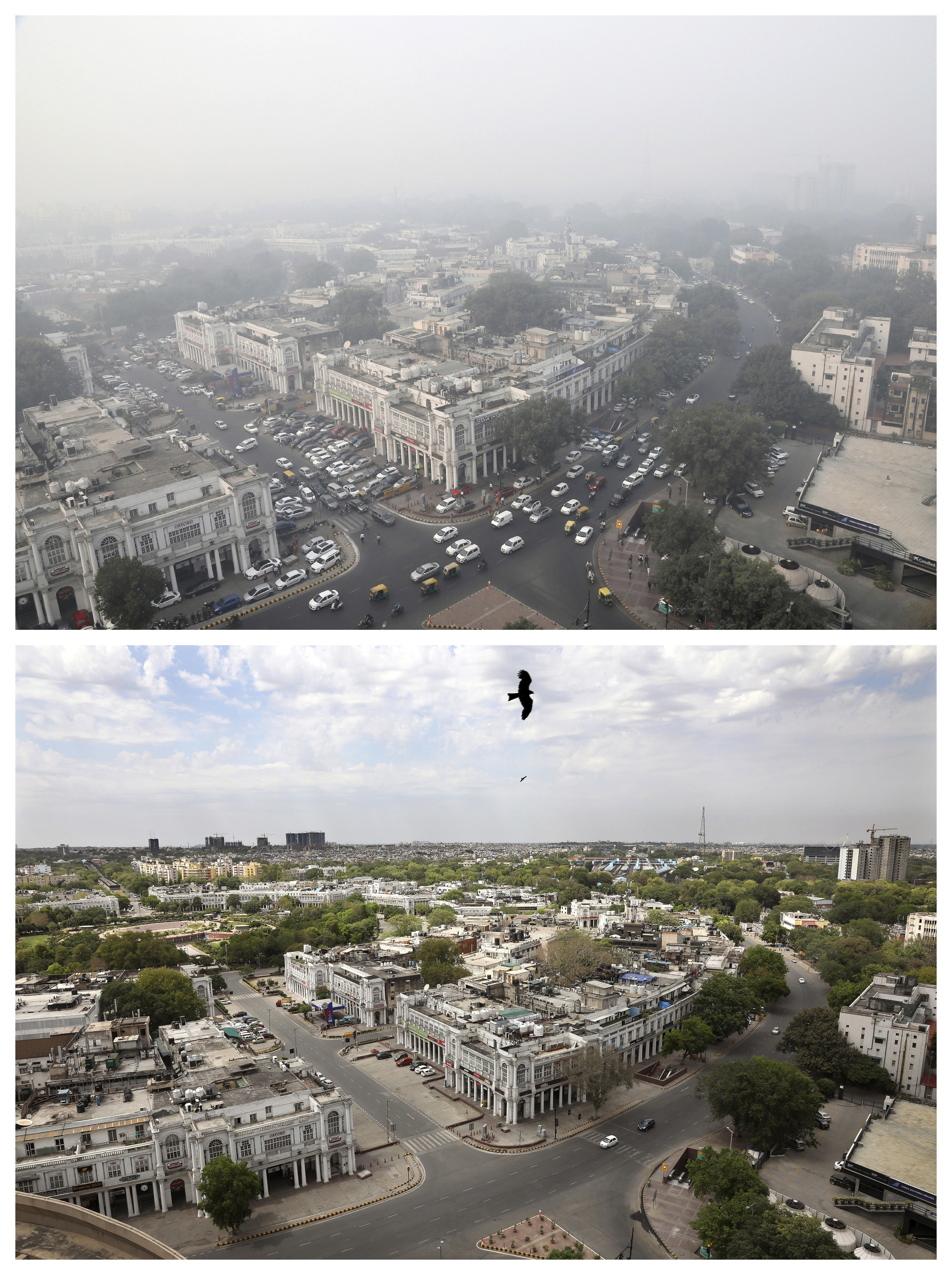 New Delhi's skyline before (top) and now.