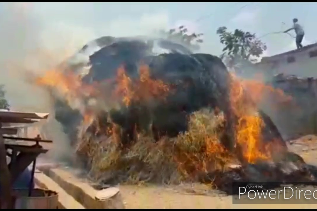 rice paddy grass burned in a fire accident at jakkuva