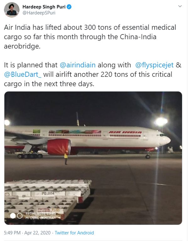 India to airlift 220 tonnes of essential medical cargo from China over next 3 days: Puri