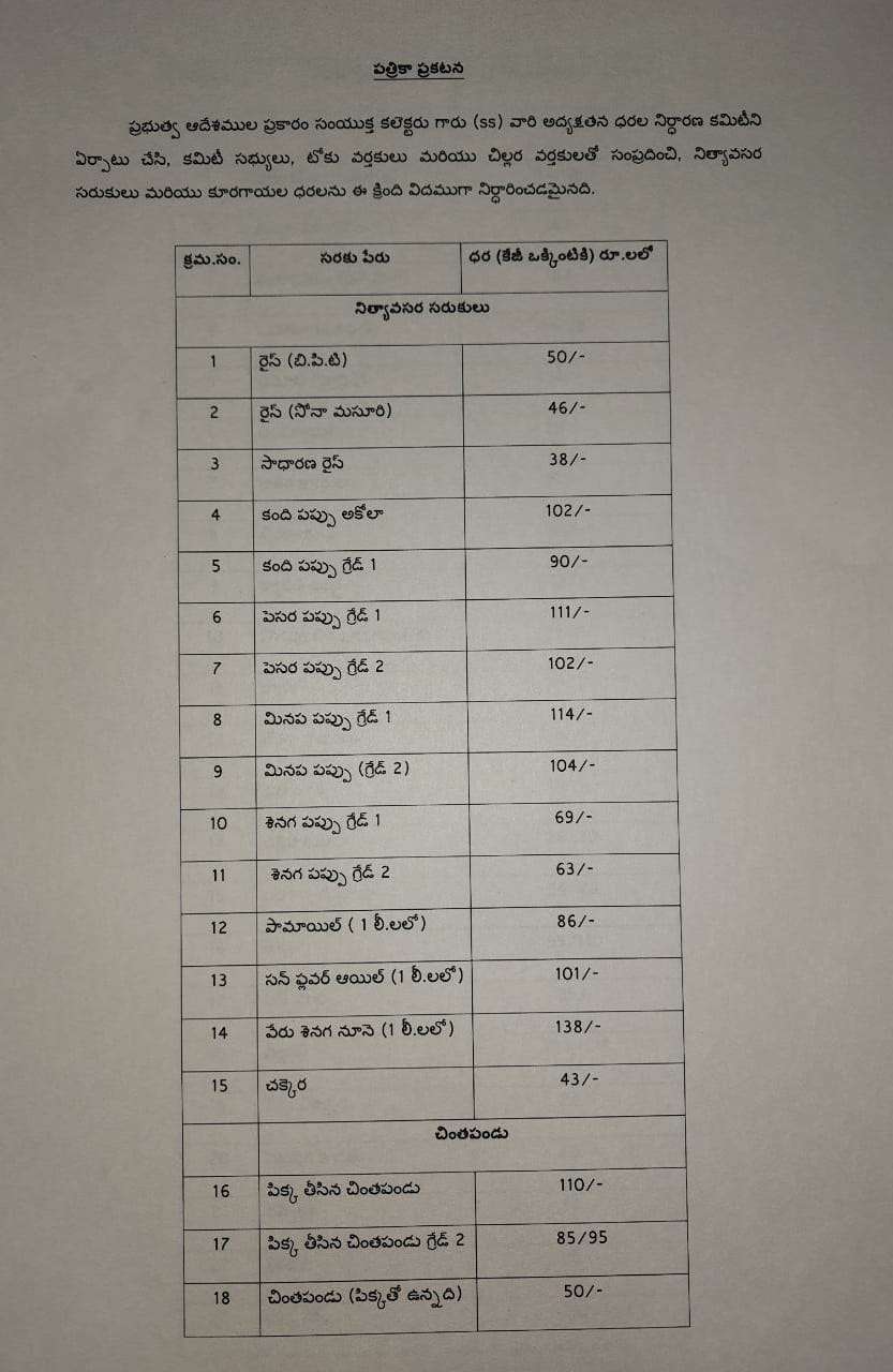 Essential needs prices in west godavari district