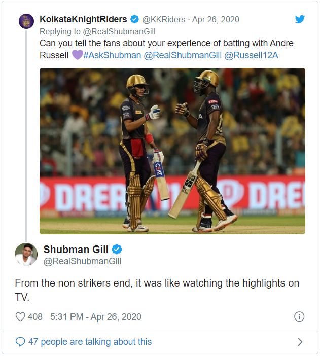 Shubman Gill about Russell batting