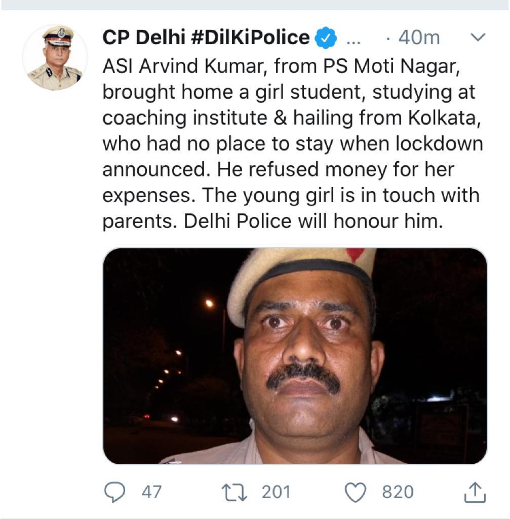 ASI help kolkata girl to stay in his house during lockdown