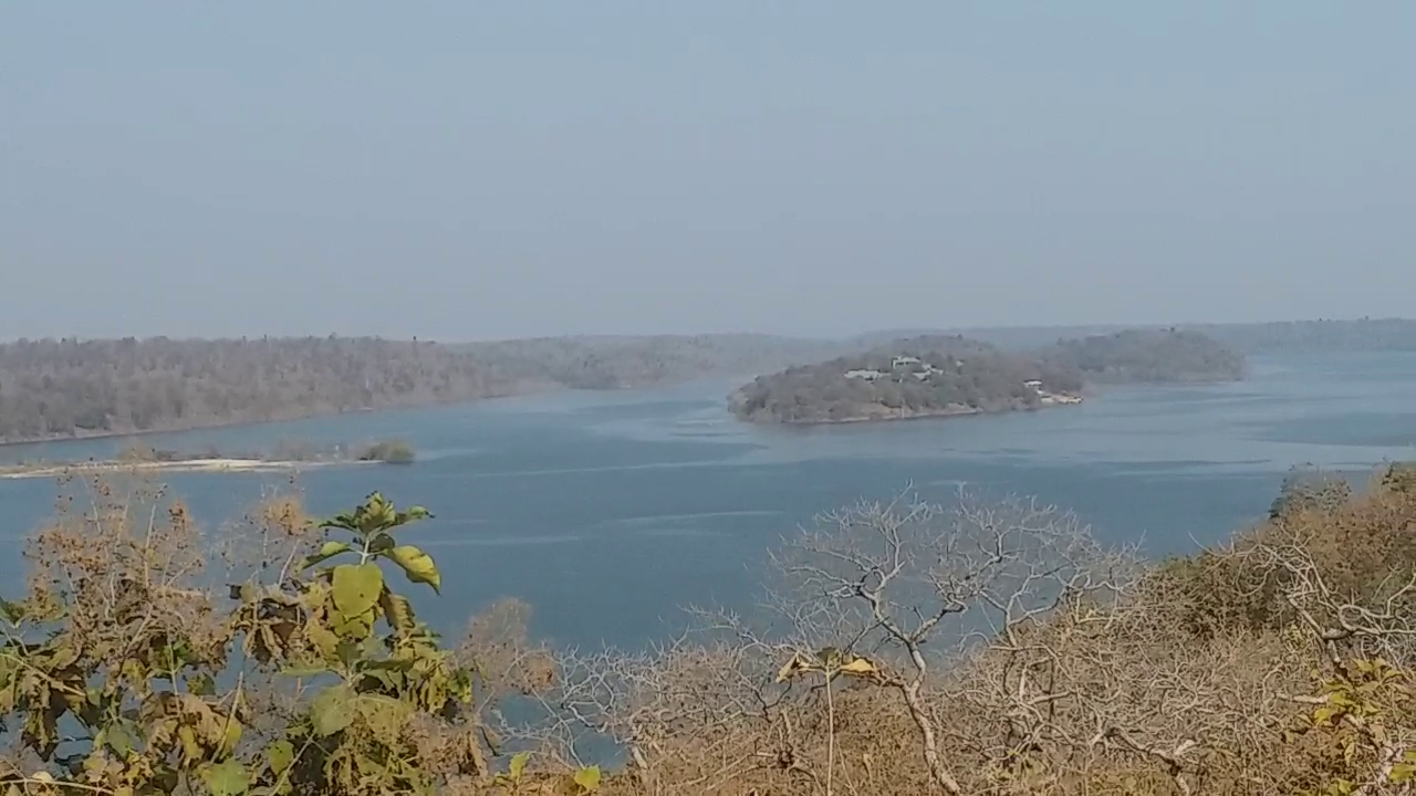 पाहाड़ियों सो खूबसूरत दिख रही नर्मदा