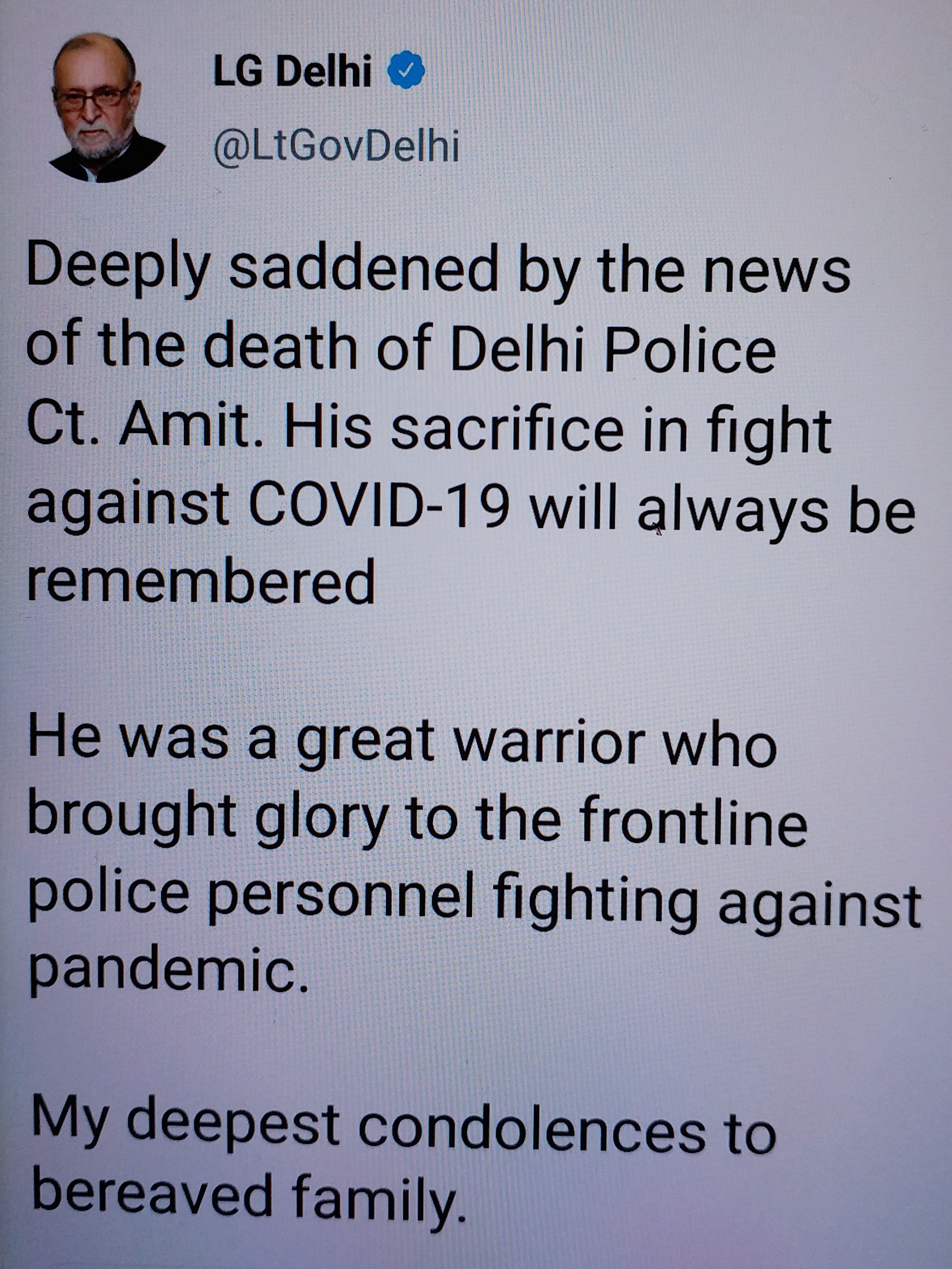 constable amit rana died due to covid 19, delhi government compensate 1cr to his  family