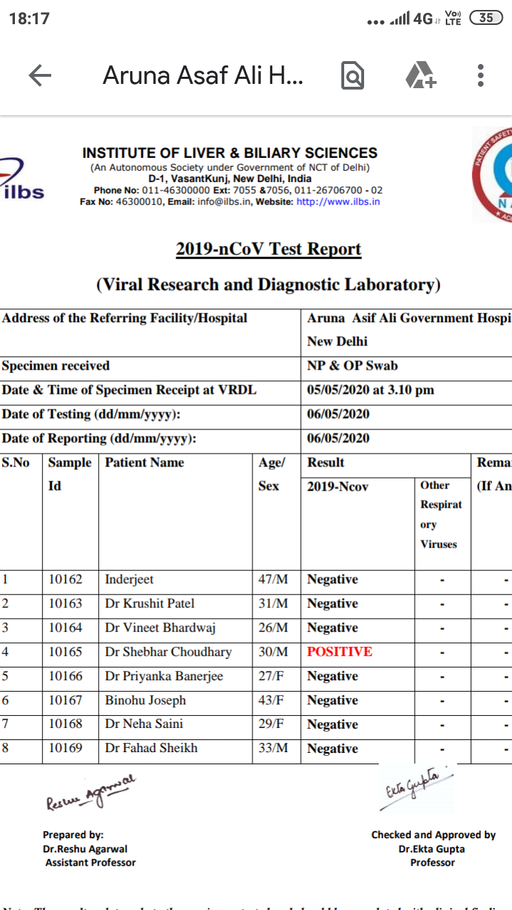 doctor from aruna asaf ali hospital found covid 19 positive