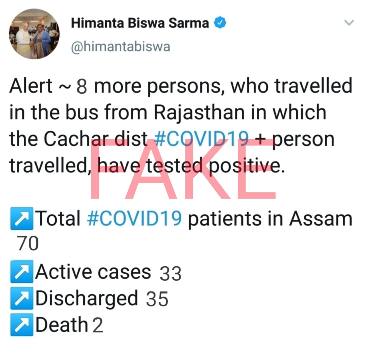 HIMANTA BISWA SARMA FAKE TWEET ABOUT COVID 19