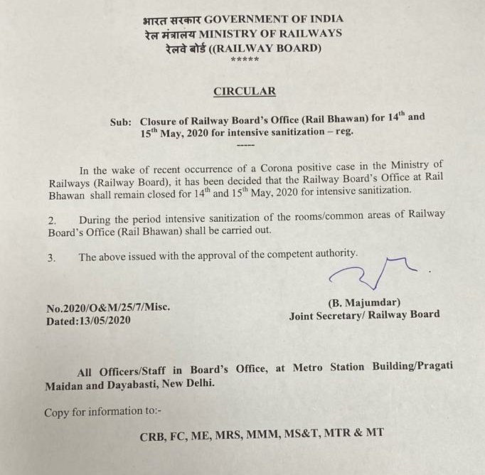 Circular issued by Railway Board Office