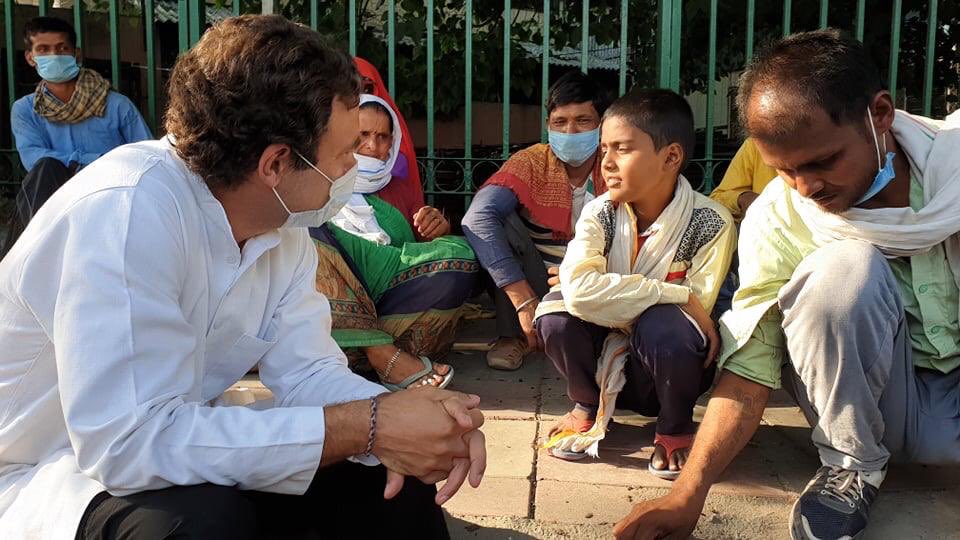 Rahul Gandhi interacts with migrant labourers in Delhi