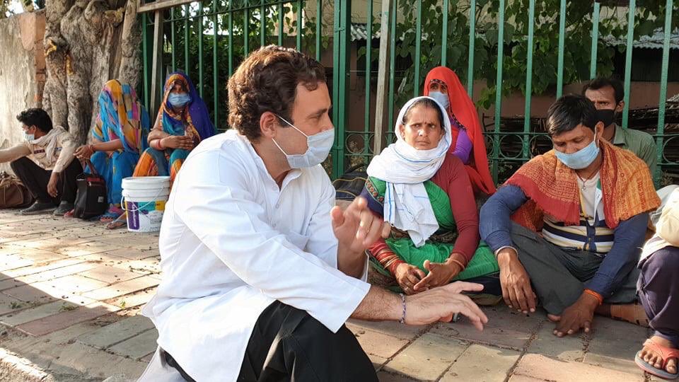 Rahul Gandhi interacts with migrant labourers in Delhi