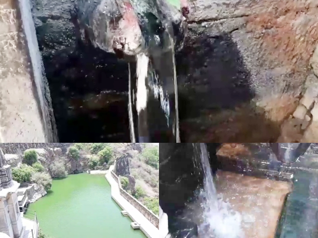 chittorgarh news  gowmukh of chittor fort  world famous chittor  fort historical places  water falling from gomukh