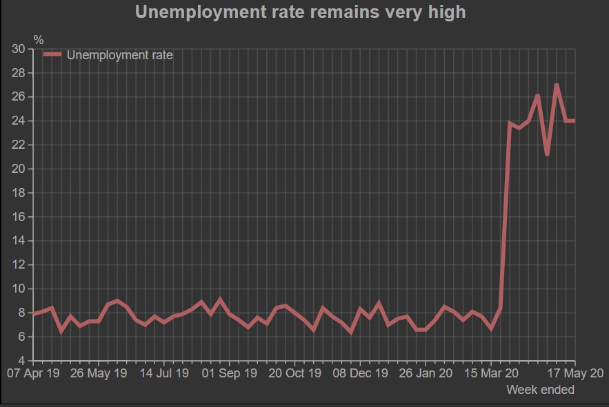 Unemployment rate in India at 24% for week ended May 17, Source: CMIE