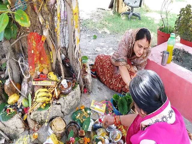 Women worshiping Vat vriksh