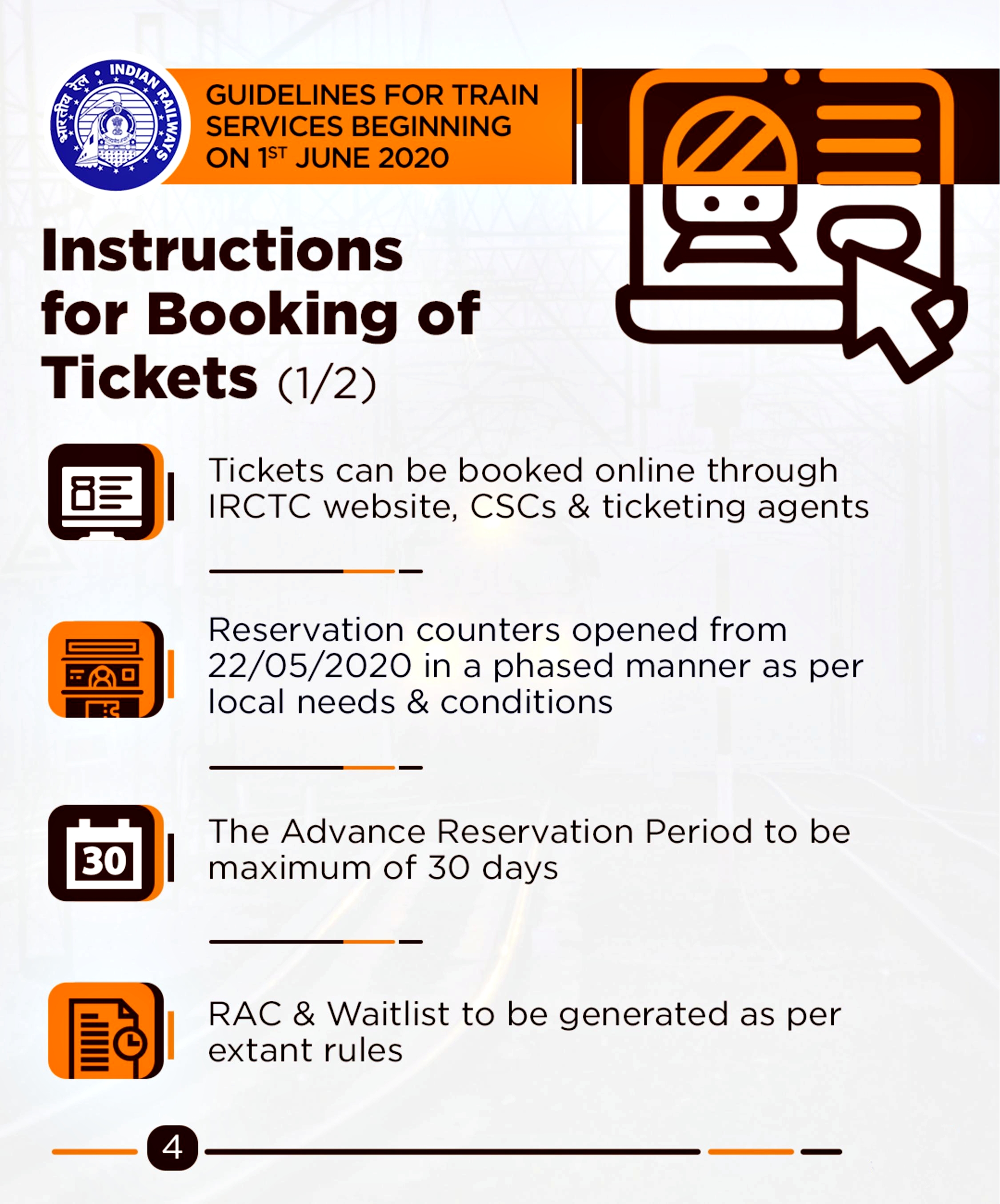 Instructions for booking tickets