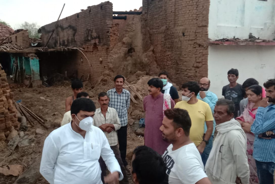 Former minister Pradeep Jaiswal visits Mendki village after arson incident