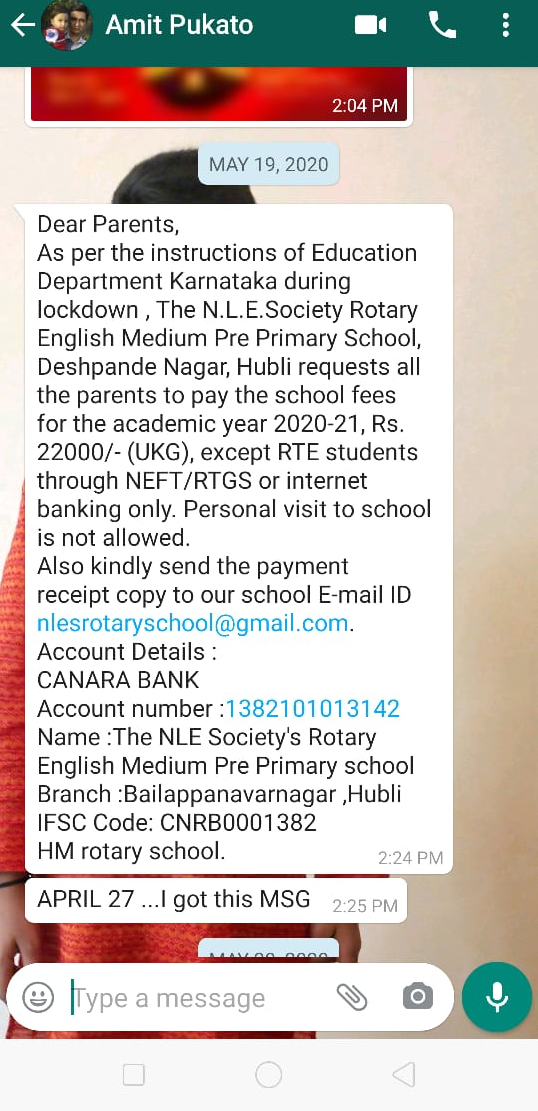 private School sending fee circular to the parents