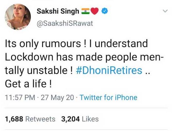 MS Dhoni wife Sakshi Lashes out at fans speculating on Dhoni retirement trending