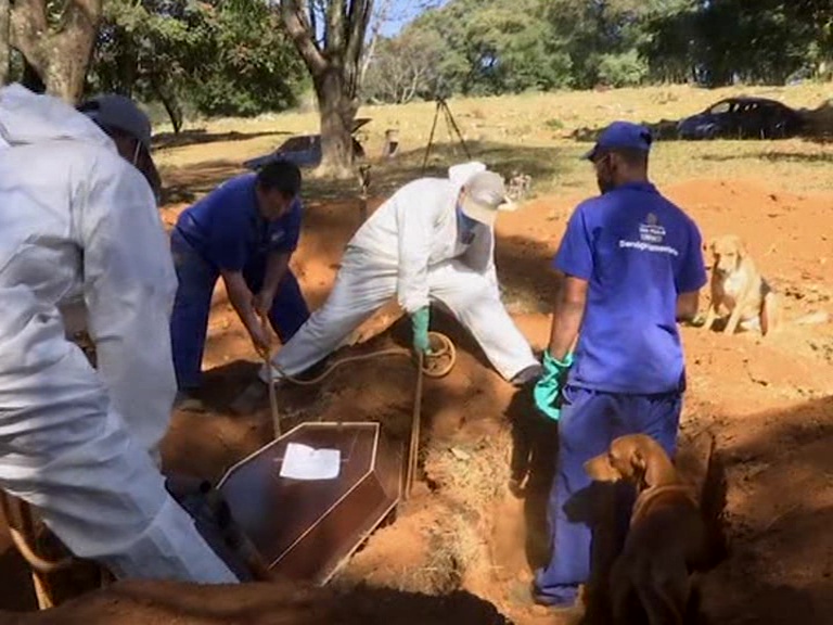 largest cemetery outside Sao Paulo, Vila Formosa, is operating at an unprecedented rate to cope with the large number of people dying from COVID-19.