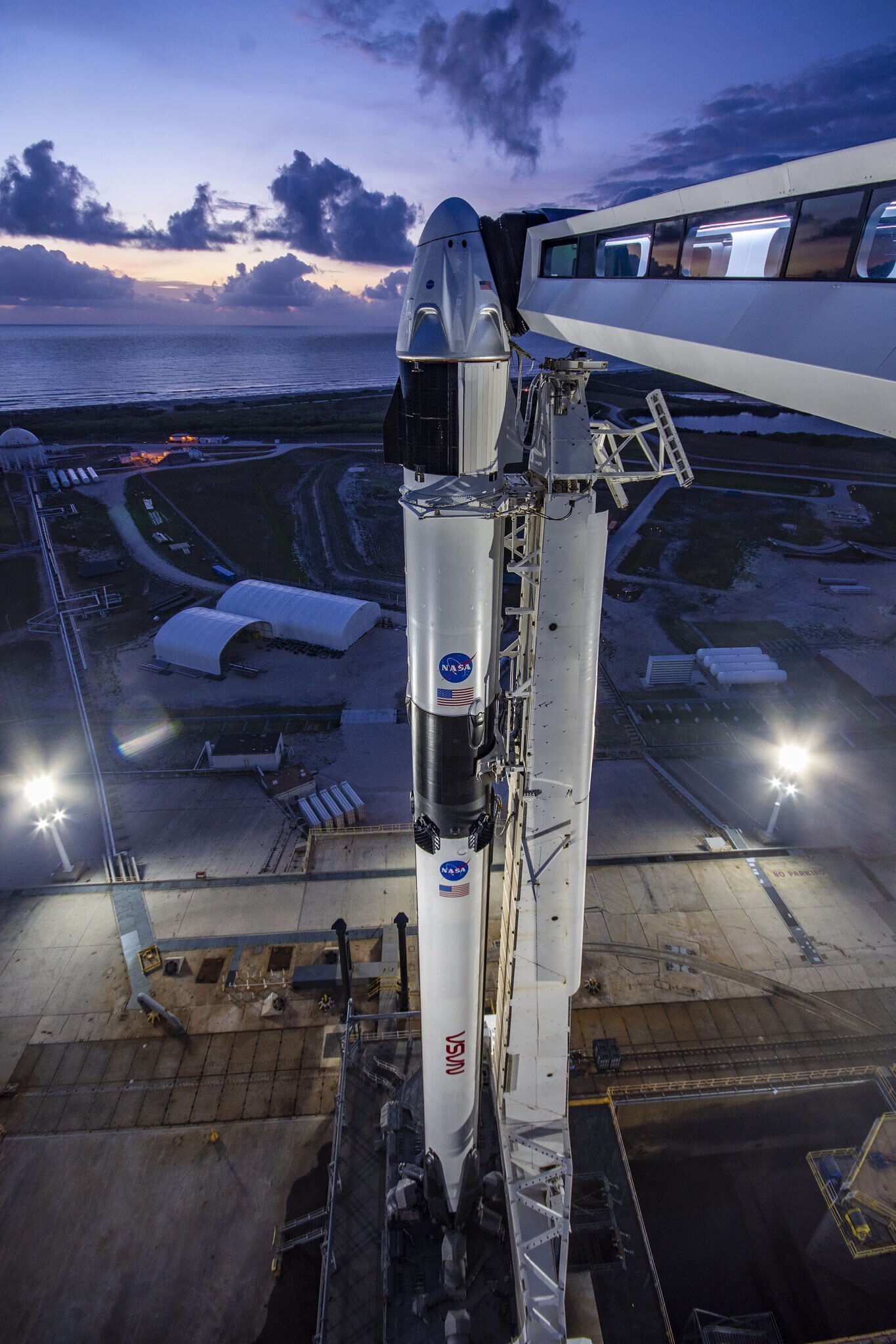 A SpaceX Falcon 9, with NASA astronauts Doug Hurley and Bob Behnken in the Dragon crew capsule, prepare to lift off as the vehicle vents fuel, from Pad 39-A at the Kennedy Space Center in Cape Canaveral, on Saturday.