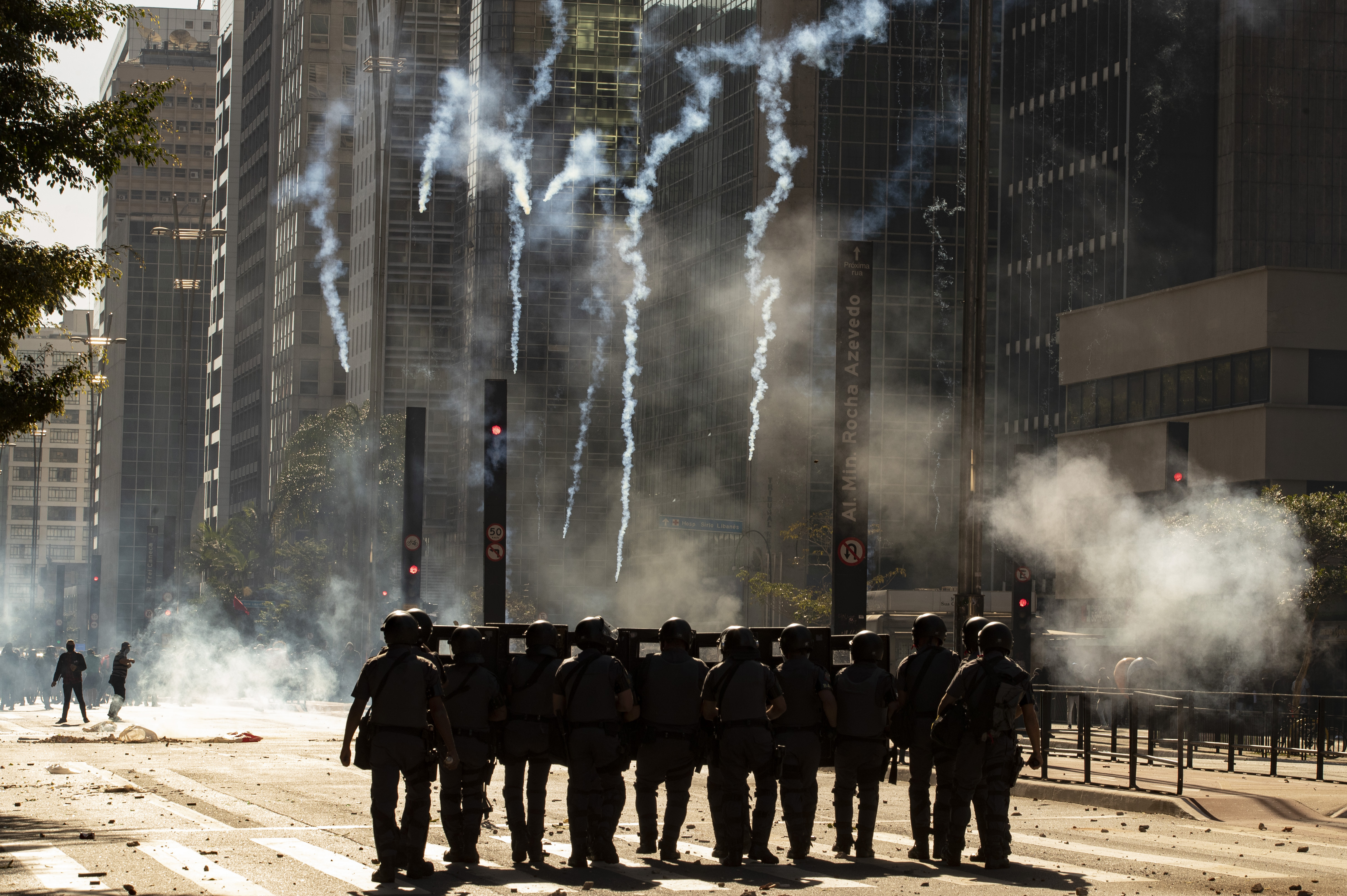 Police clash with anti-government demonstrators in Sao Paulo, Brazil