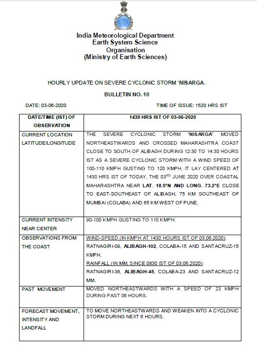 India Meteorological Department's update