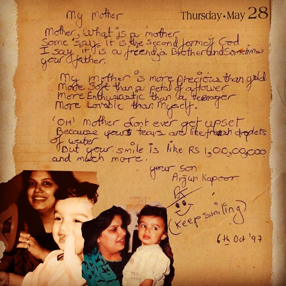 Arjun Kapoor's handwritten poem to mom as child will bring you to tears