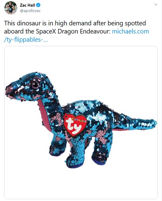 The sparkly toy dinosaur that rode along on SpaceX's