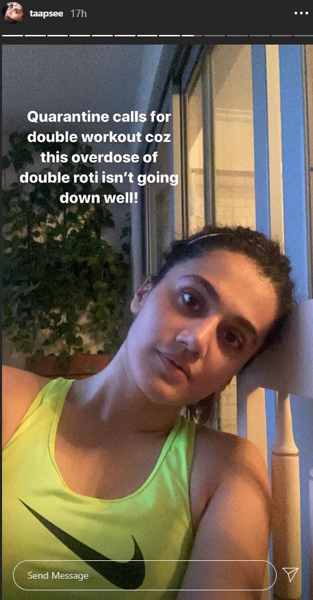 Taapsee takes a dose of 'double workout' amid lockdown