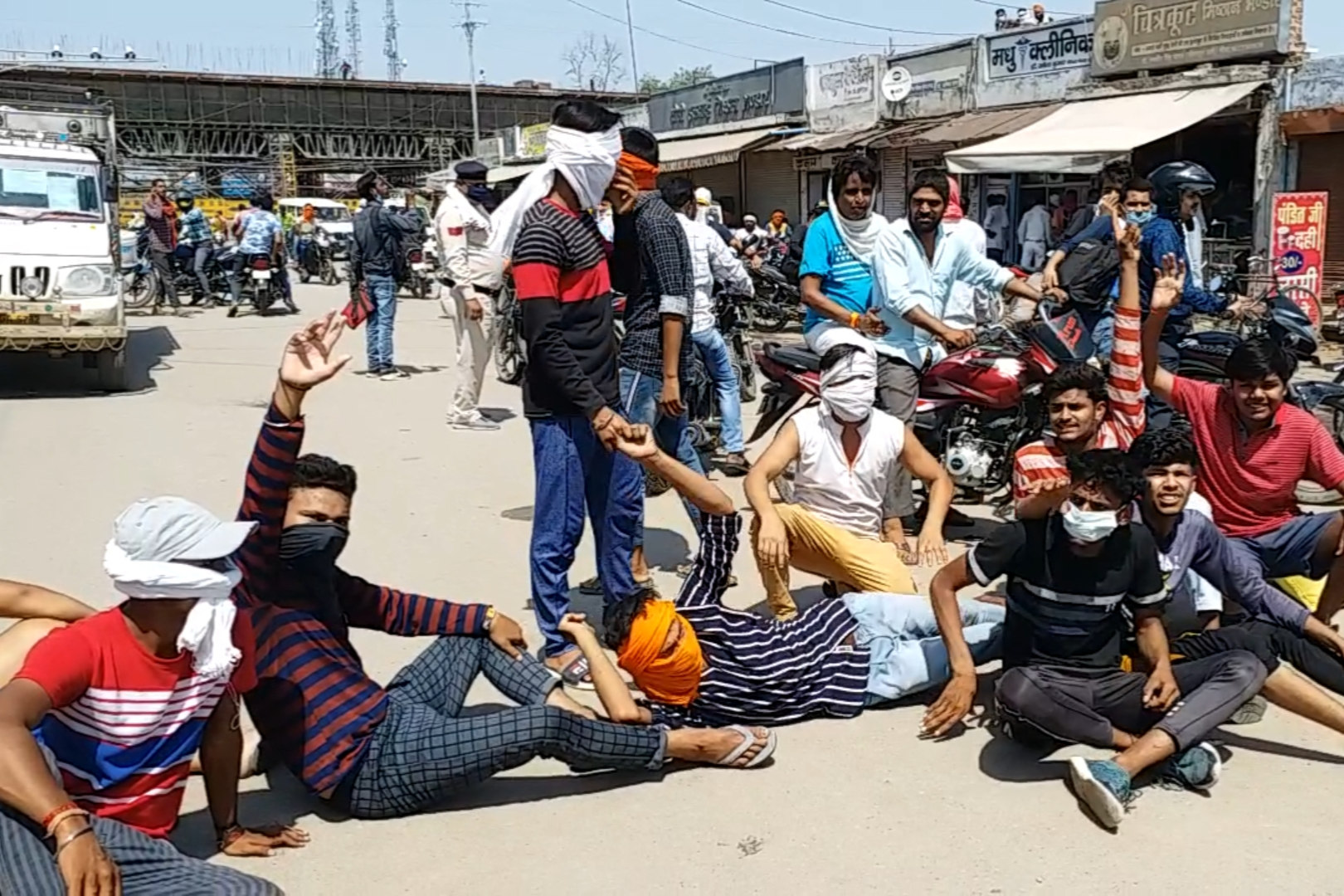 Students protest against the Madhya Pradesh Higher Secondary Board Examination starting tomorrow at MS Crossroads