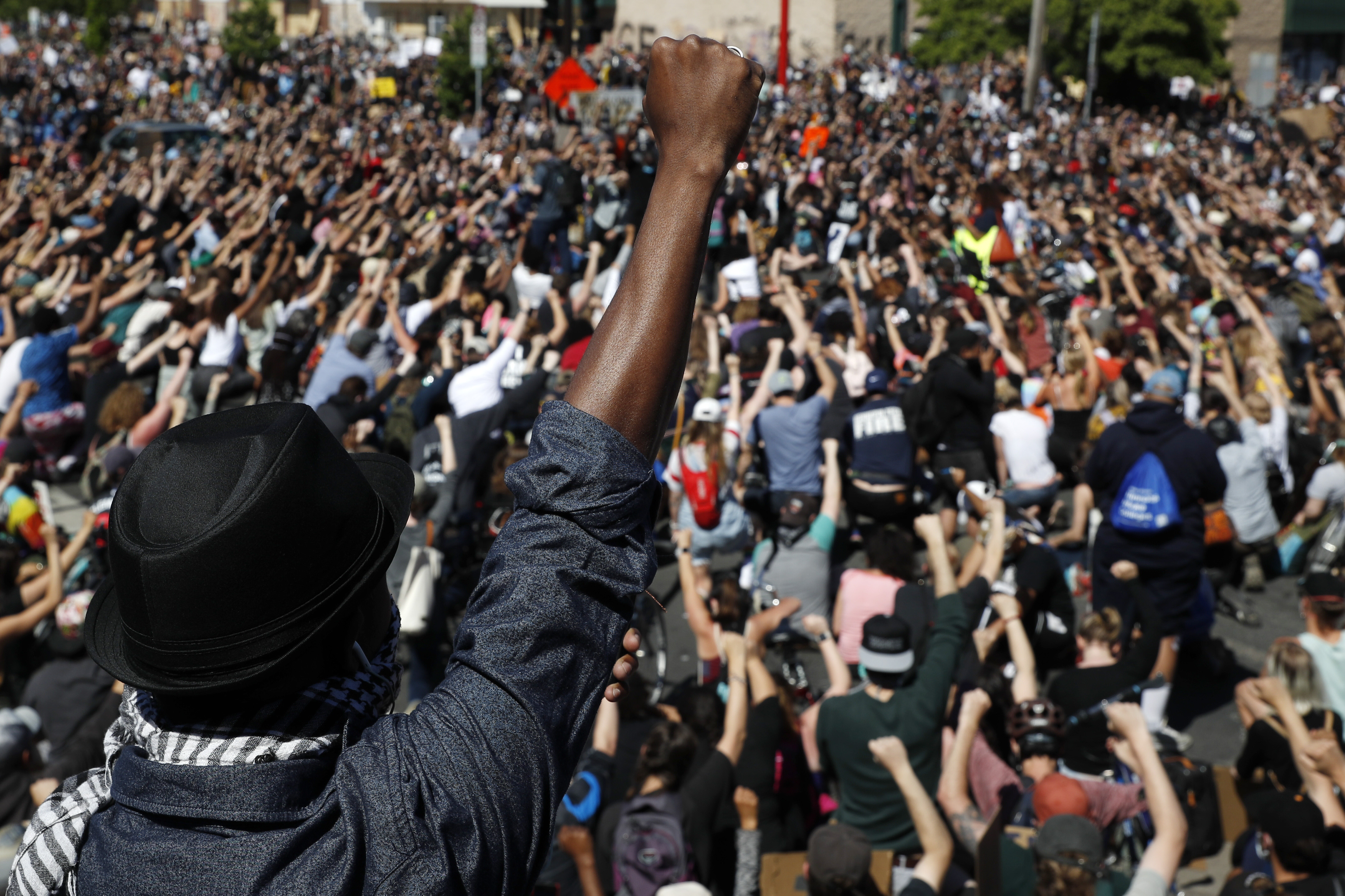 Protesters demonstrate against the death of George Floyd.