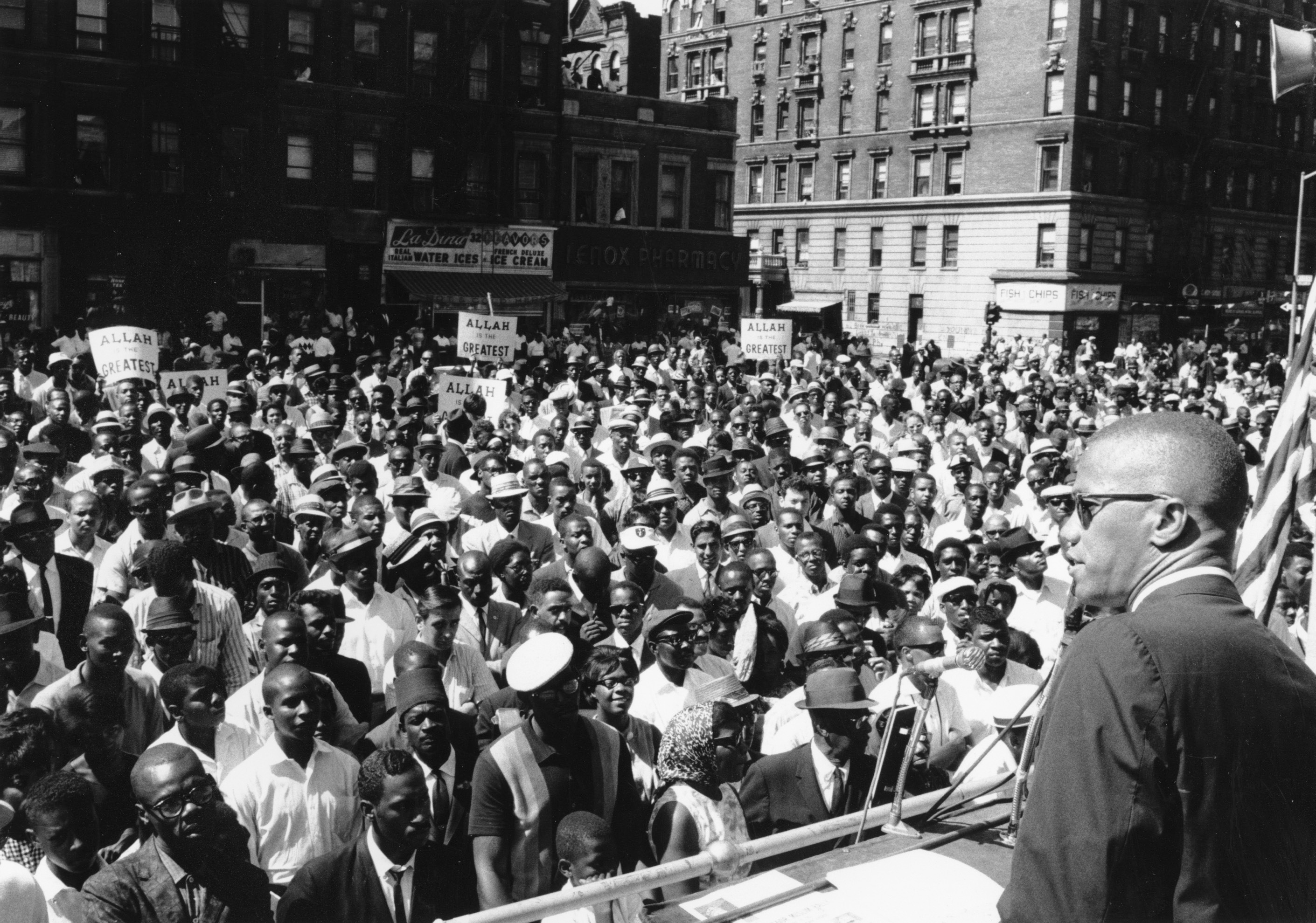 Malcolm X addresses a rally in Harlem in New York in 1963.