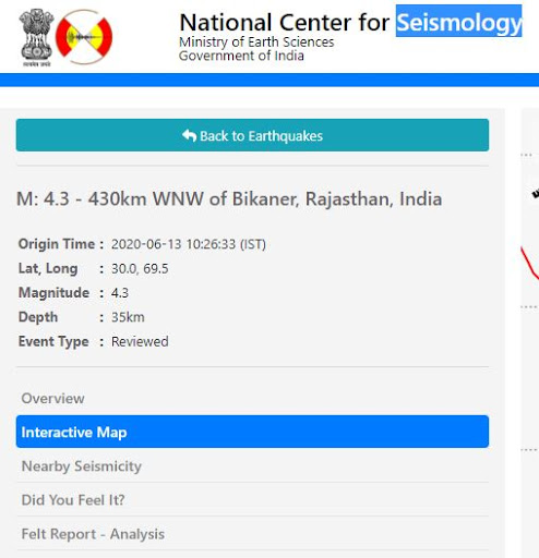 earthquake felt in Rajathan bikaner