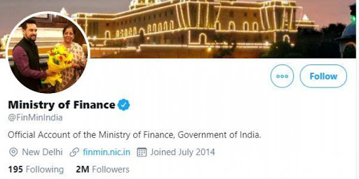 Finance Ministry twitter handle followers cross 2 million