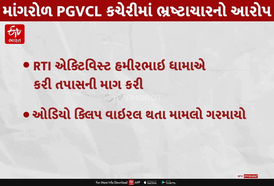 જૂનાગઢના માંગરોળની PGVCL કચેરીમાં ચાર સબ ડિવિજનોમાં કરોડોનો ભ્રષ્ટાચાર થયાની આશંકા