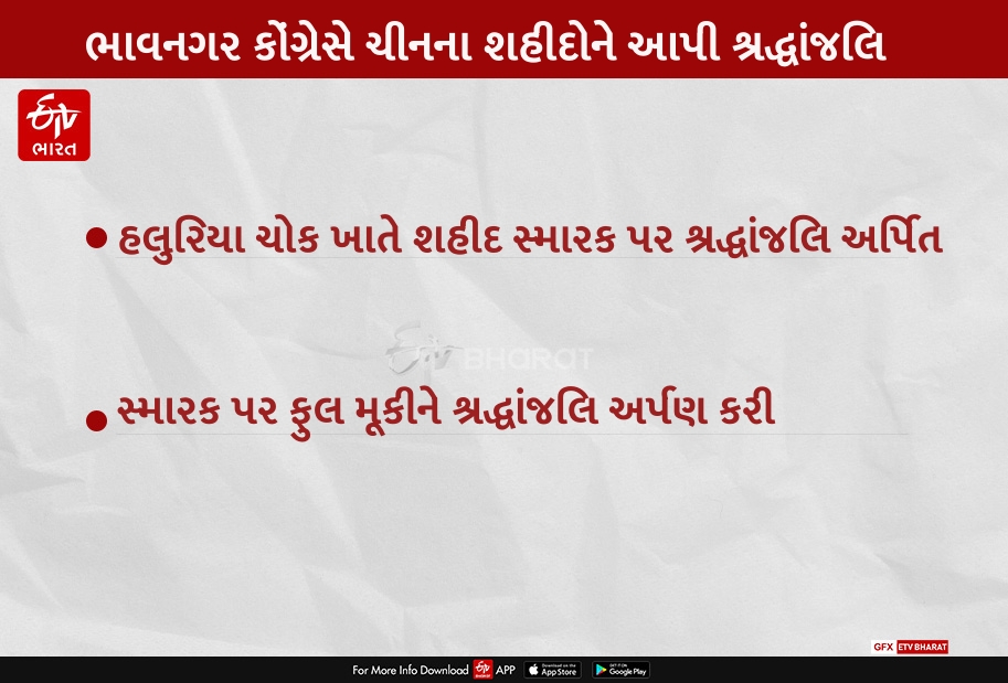 ભાવનગર કોંગ્રેસે ચીનના શહીદો સ્મારક પર ફુલ મુકીને આપી શ્રદ્ધાંજલિ