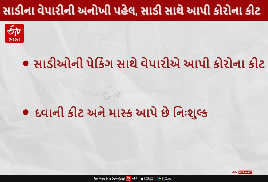 સુરતના સાડીના વેપારીની અનોખી પહેલ, સાડીના ઓર્ડર સાથે  આપી કોરોના કીટ