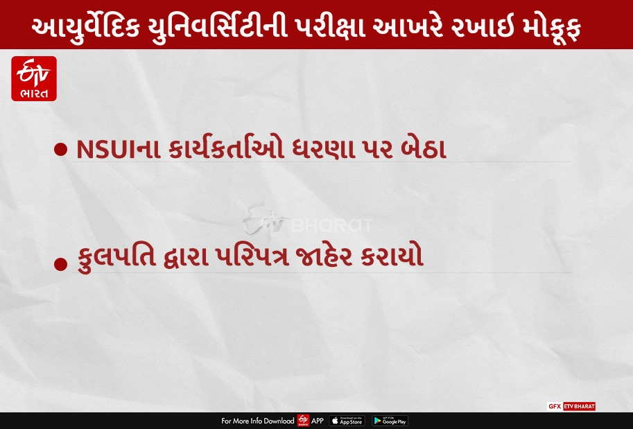 આયુર્વેદિક યુનિવર્સિટીની પરીક્ષા આખરે રખાઇ મોકૂફ, NSUIની રજૂઆત રંગ લાવી