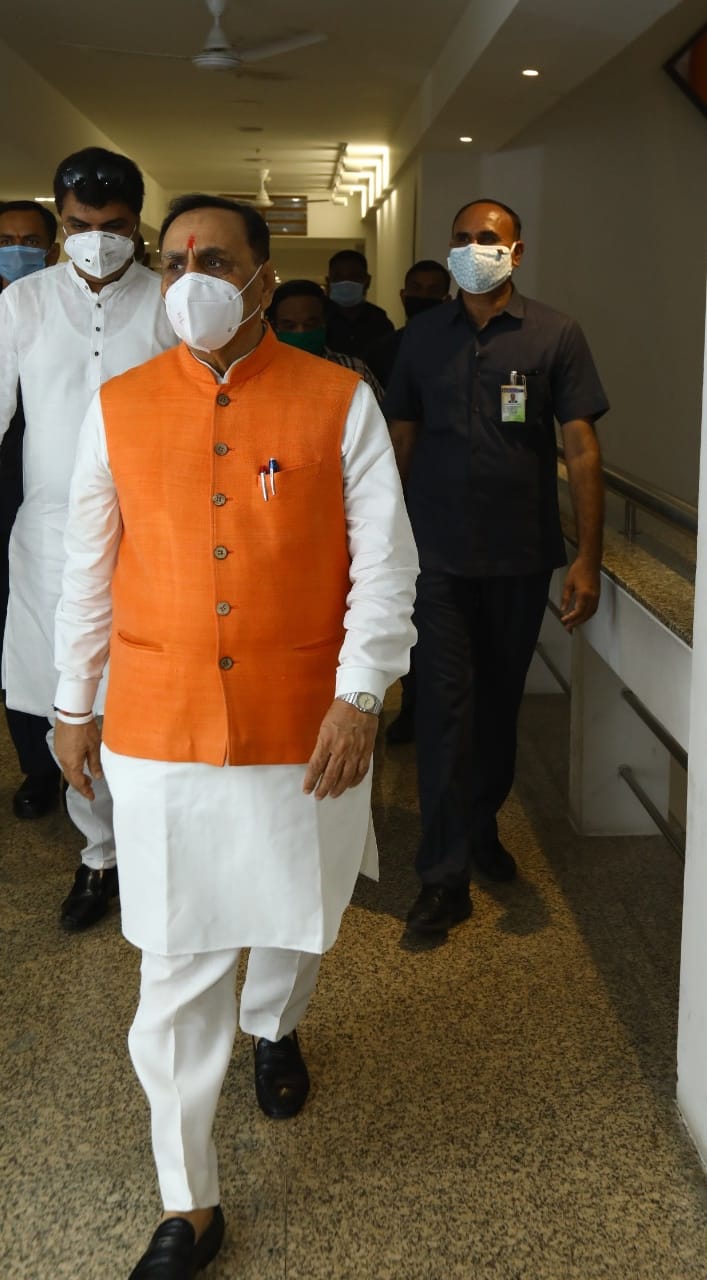 Gujarat Chief Minister Vijay Rupani cast his vote for Rajya Sabha election at the state Assembly in Ahmedabad.